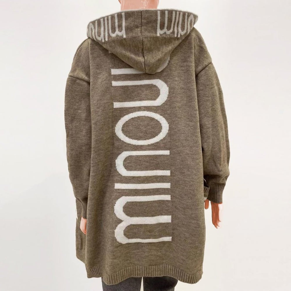 Women's Hooded Open-Front Letter-Print Knit Cardigan Sweater