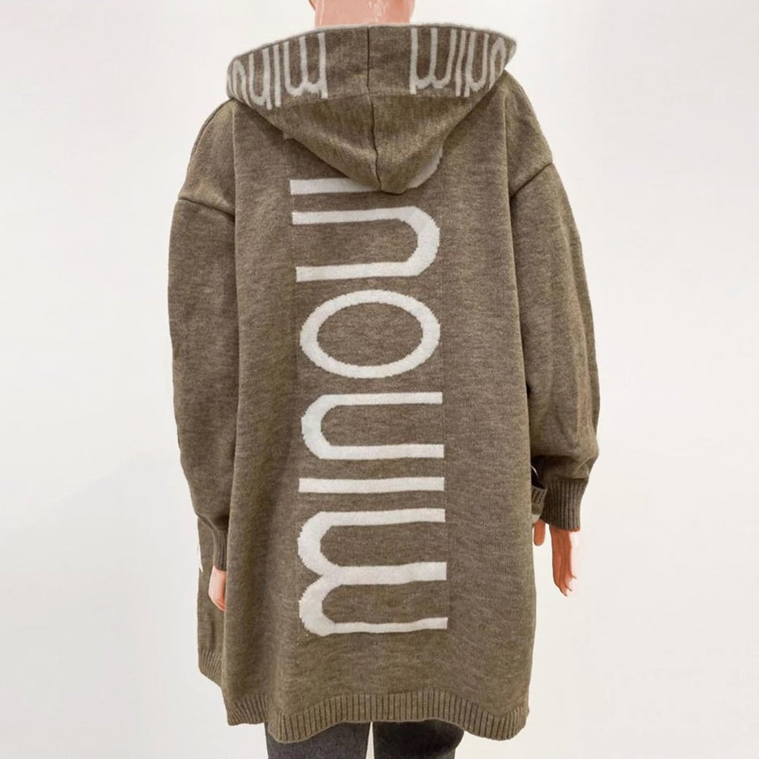 Women's Hooded Open-Front Letter-Print Knit Cardigan Sweater