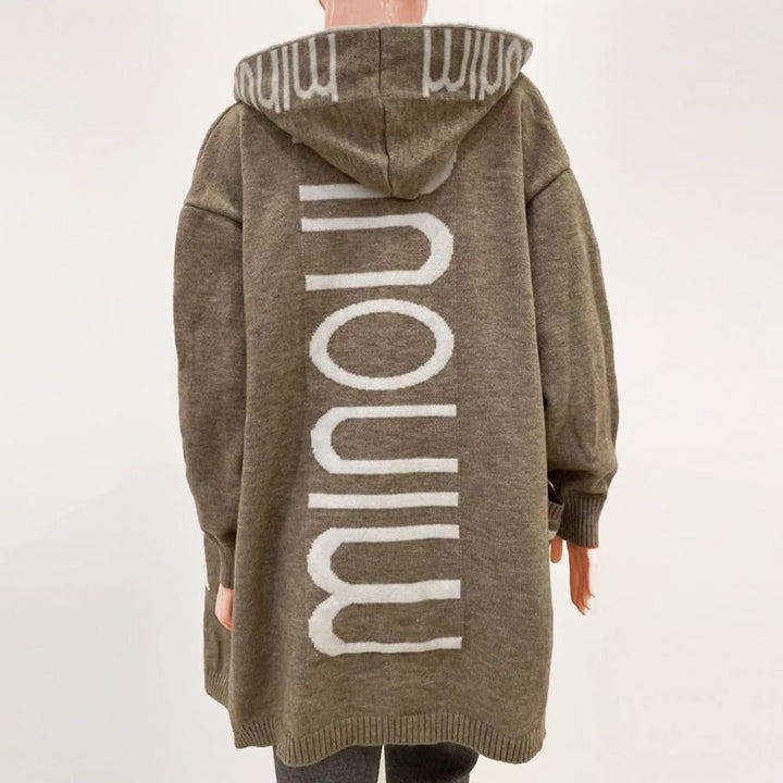 Women's Hooded Open-Front Letter-Print Knit Cardigan Sweater