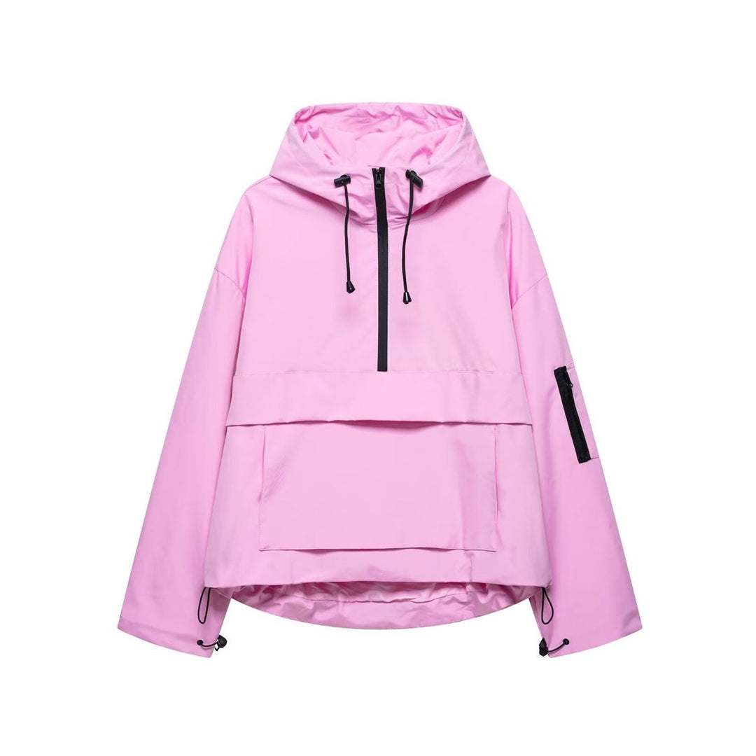 Women's Hooded Pullover Anorak Quilted Jacket Weather-Resistant - Pink