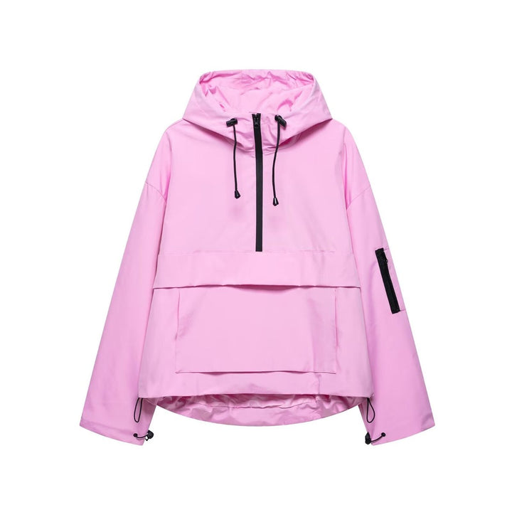 Women's Hooded Pullover Anorak Quilted Jacket Weather-Resistant - Pink
