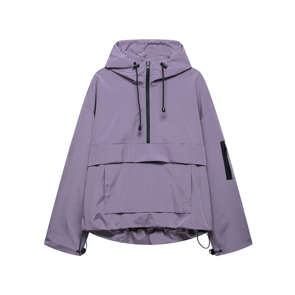 Women's Hooded Pullover Anorak Quilted Jacket Weather-Resistant - Purple