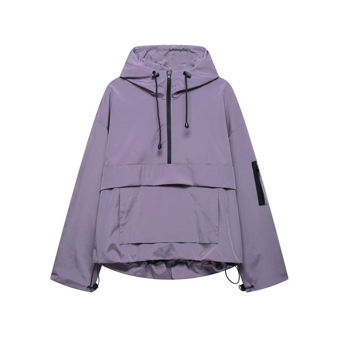 Women's Hooded Pullover Anorak Quilted Jacket Weather-Resistant - Purple