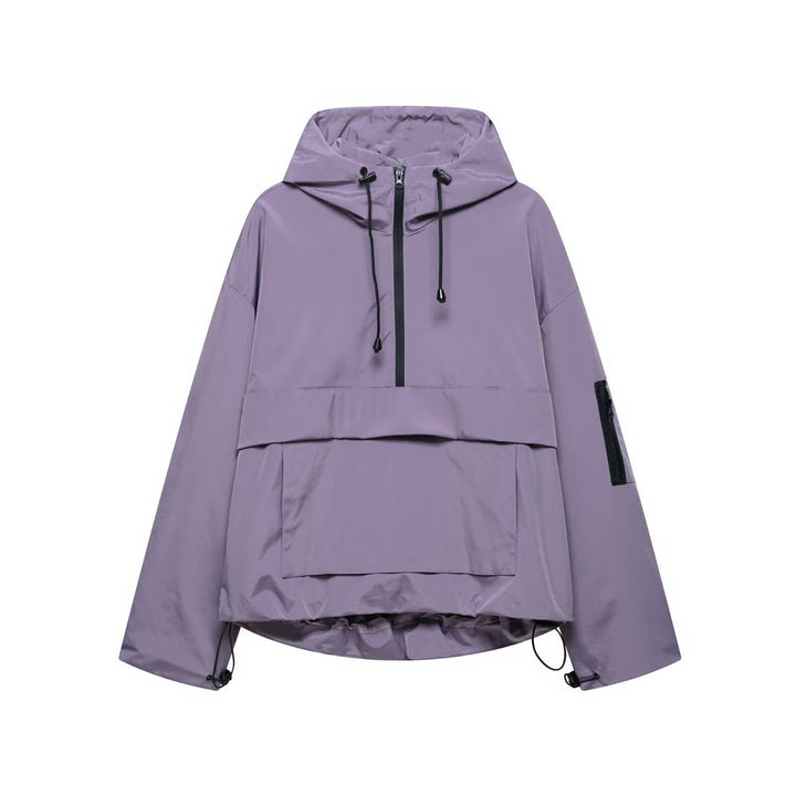 Women's Hooded Pullover Anorak Quilted Jacket Weather-Resistant - Purple