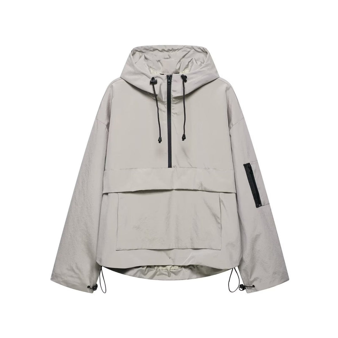 Women's Hooded Pullover Anorak Quilted Jacket Weather-Resistant - Gray