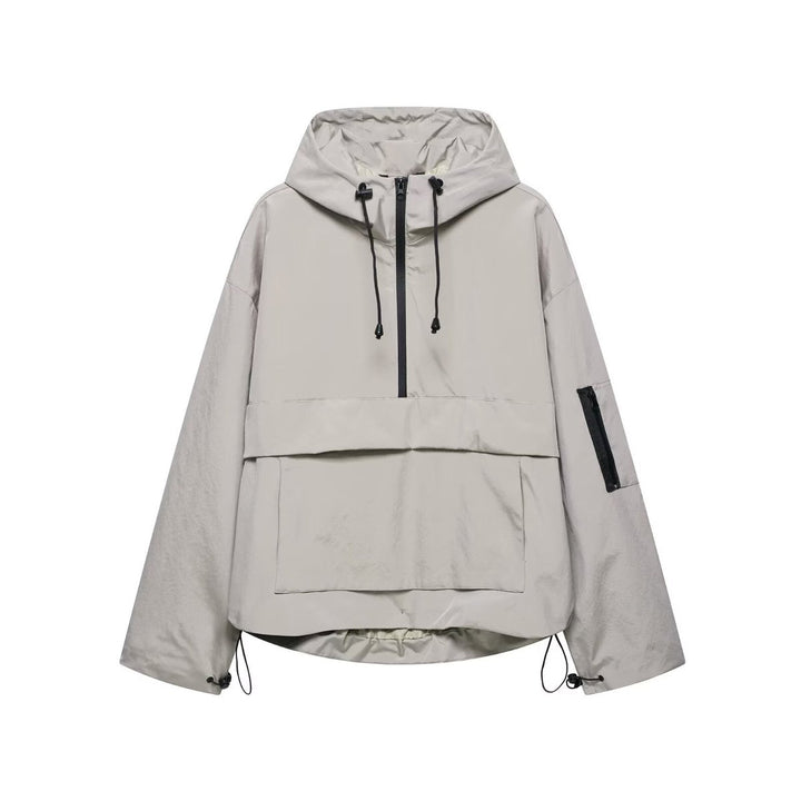 Women's Hooded Pullover Anorak Quilted Jacket Weather-Resistant - Gray