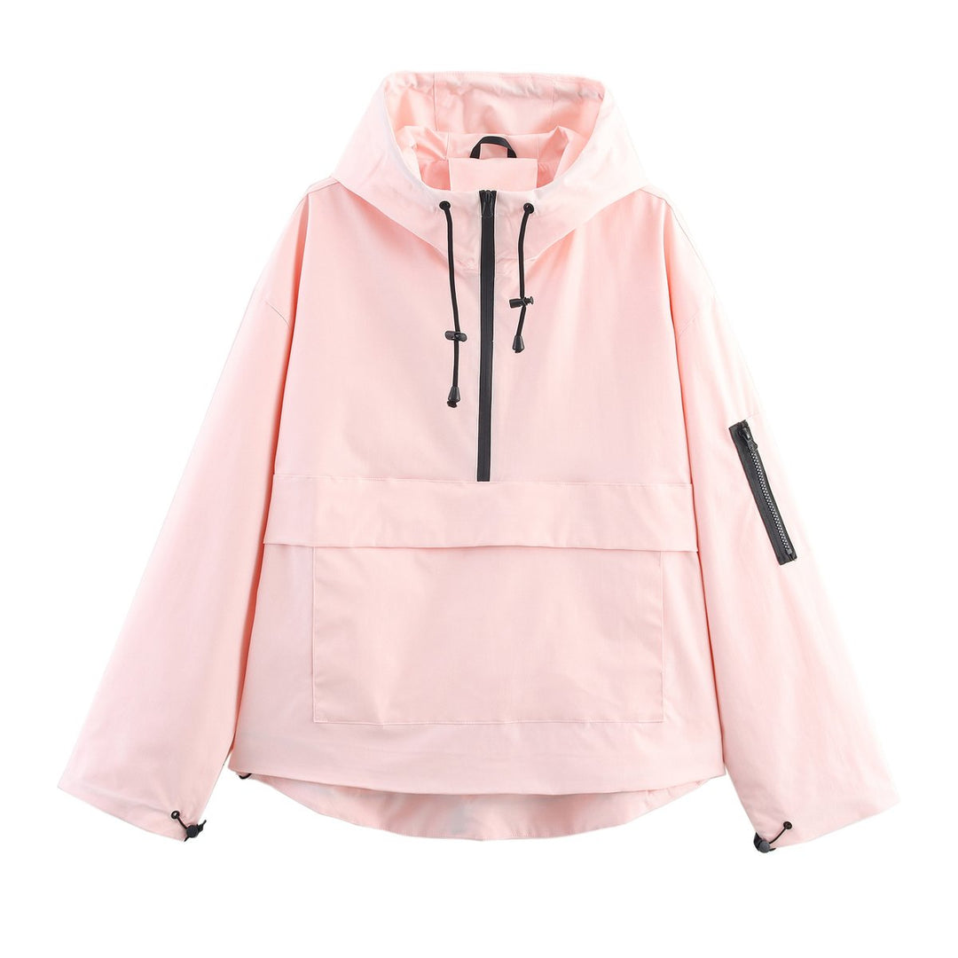 Women's Hooded Pullover Anorak Quilted Jacket Weather-Resistant - Light Pink