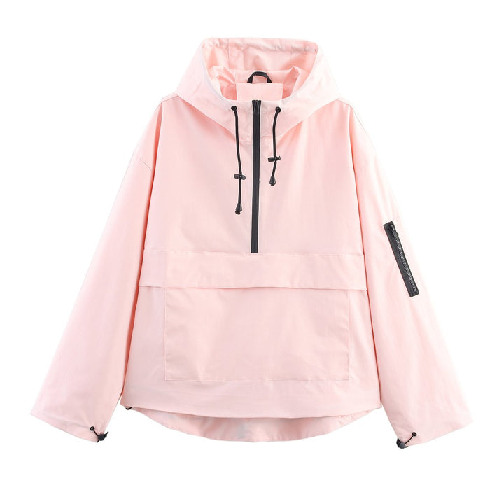 Women's Hooded Pullover Anorak Quilted Jacket Weather-Resistant - Light Pink