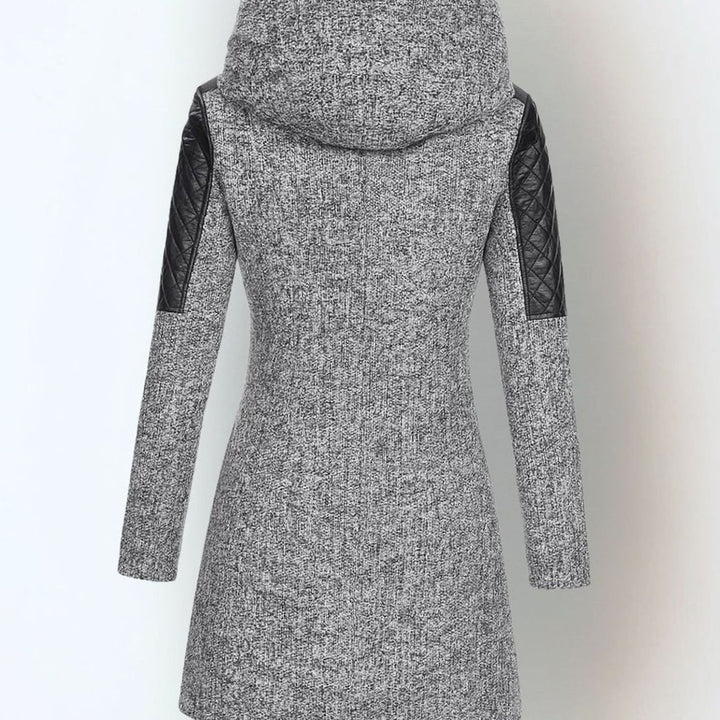 Women's Hooded Wool-Blend Moto Coat Quilted Leather Sleeve