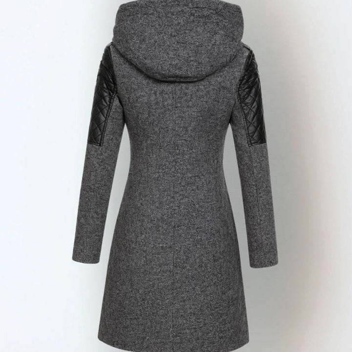 Women's Hooded Wool-Blend Moto Coat Quilted Leather Sleeve