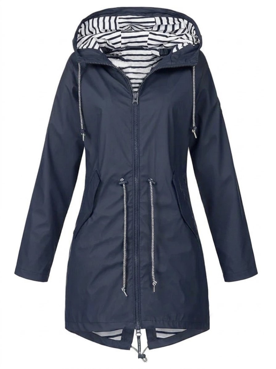 Women's Hooded Zip-Up Waterproof Raincoat Coat - Blue