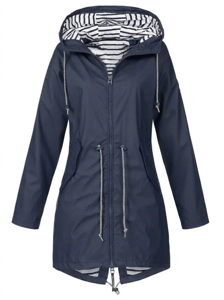 Women's Hooded Zip-Up Waterproof Raincoat Coat - Blue