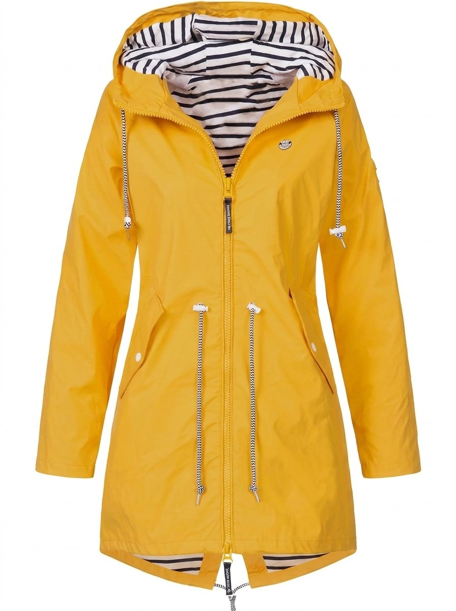 Women's Hooded Zip-Up Waterproof Raincoat Coat - Yellow
