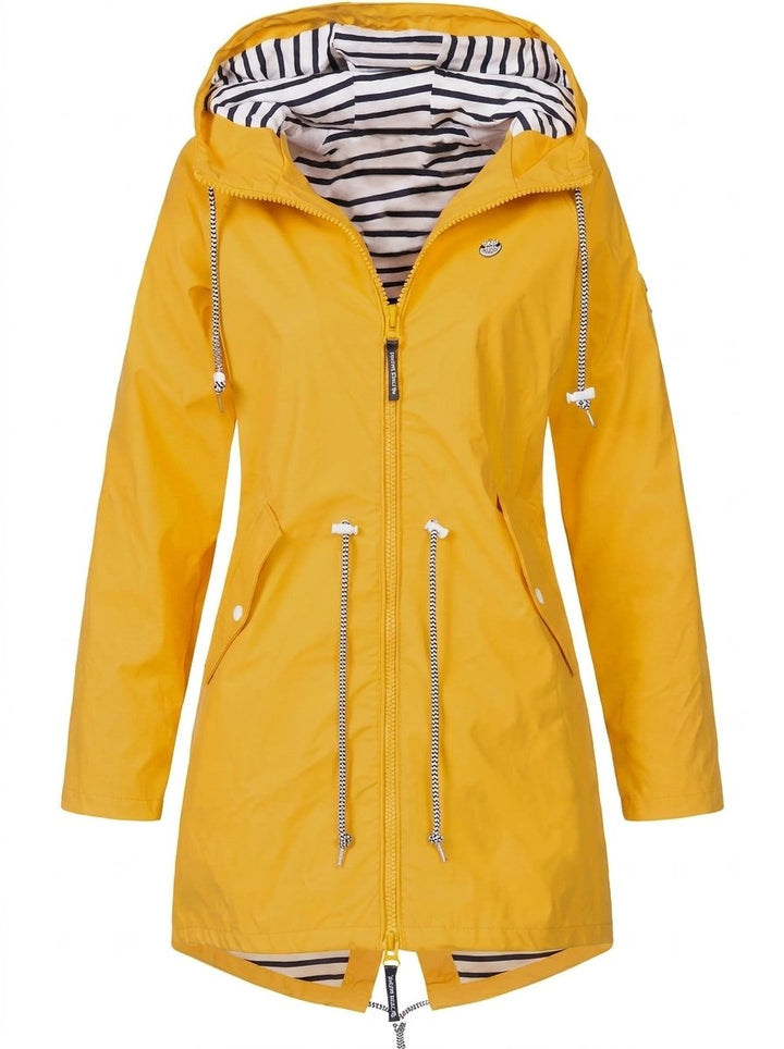 Women's Hooded Zip-Up Waterproof Raincoat Coat - Yellow