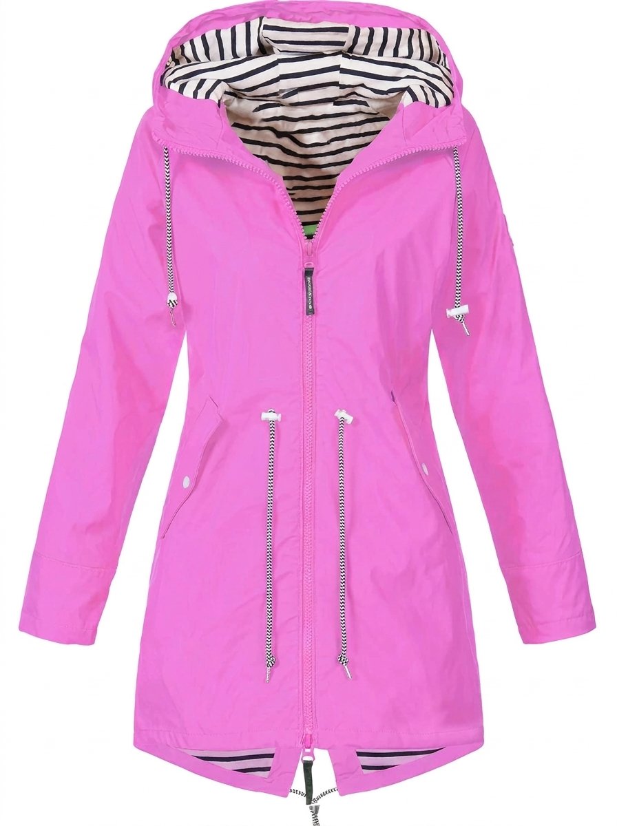Women's Hooded Zip-Up Waterproof Raincoat Coat - Pink