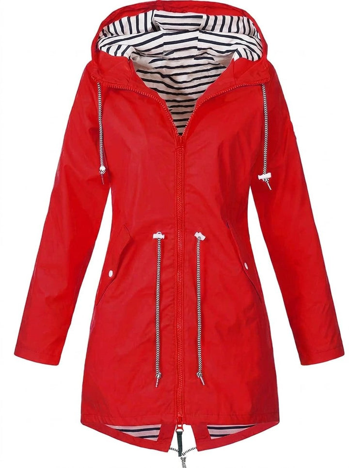 Women's Hooded Zip-Up Waterproof Raincoat Coat - Red