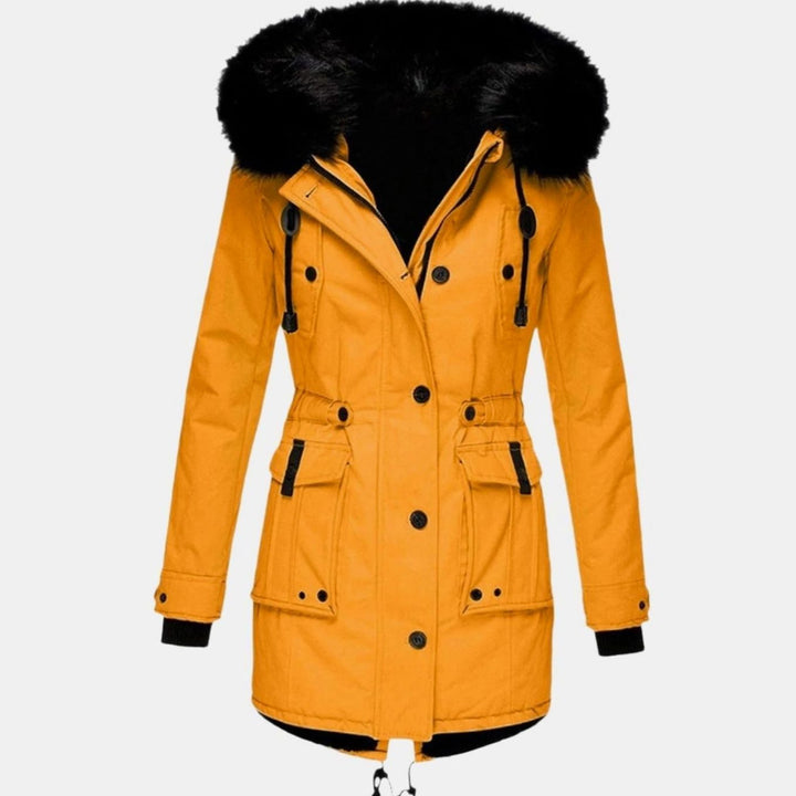 Women's Insulated Faux Fur Hooded Winter Parka Coat - Gold