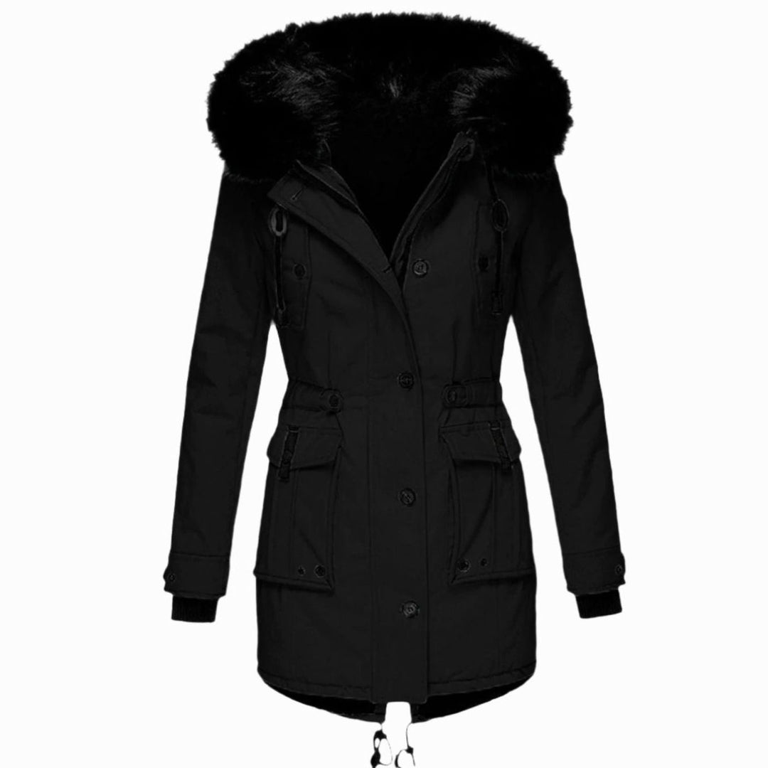Women's Insulated Faux Fur Hooded Winter Parka Coat - Black