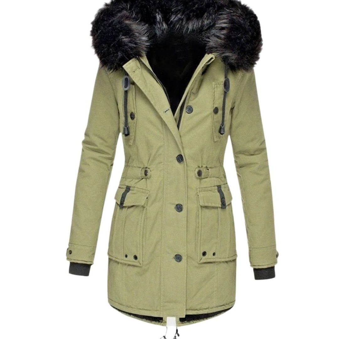 Women's Insulated Faux Fur Hooded Winter Parka Coat - Green