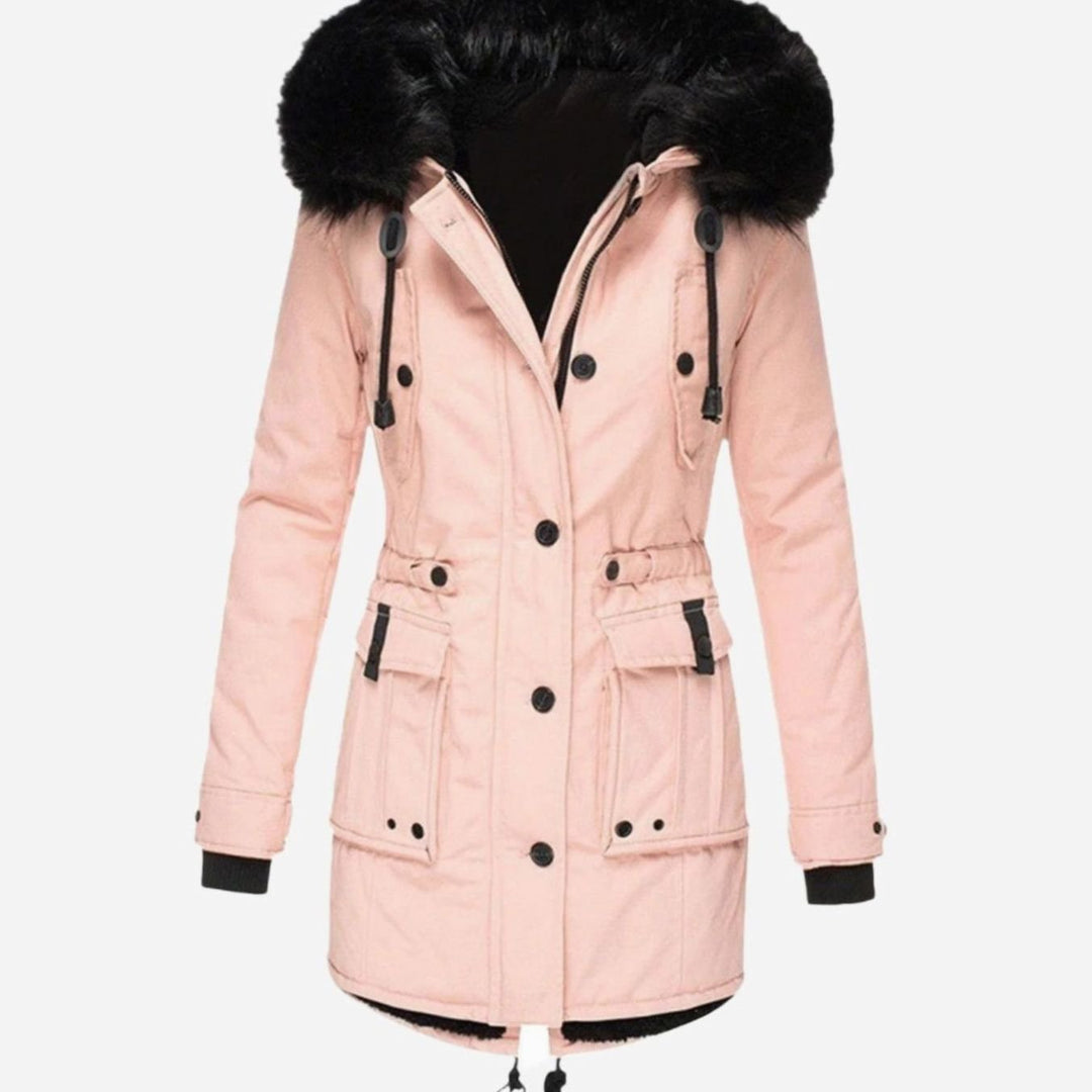 Women's Insulated Faux Fur Hooded Winter Parka Coat - Pink