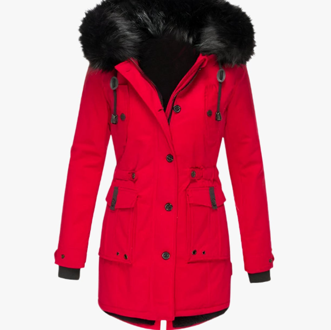 Women's Insulated Faux Fur Hooded Winter Parka Coat - Red