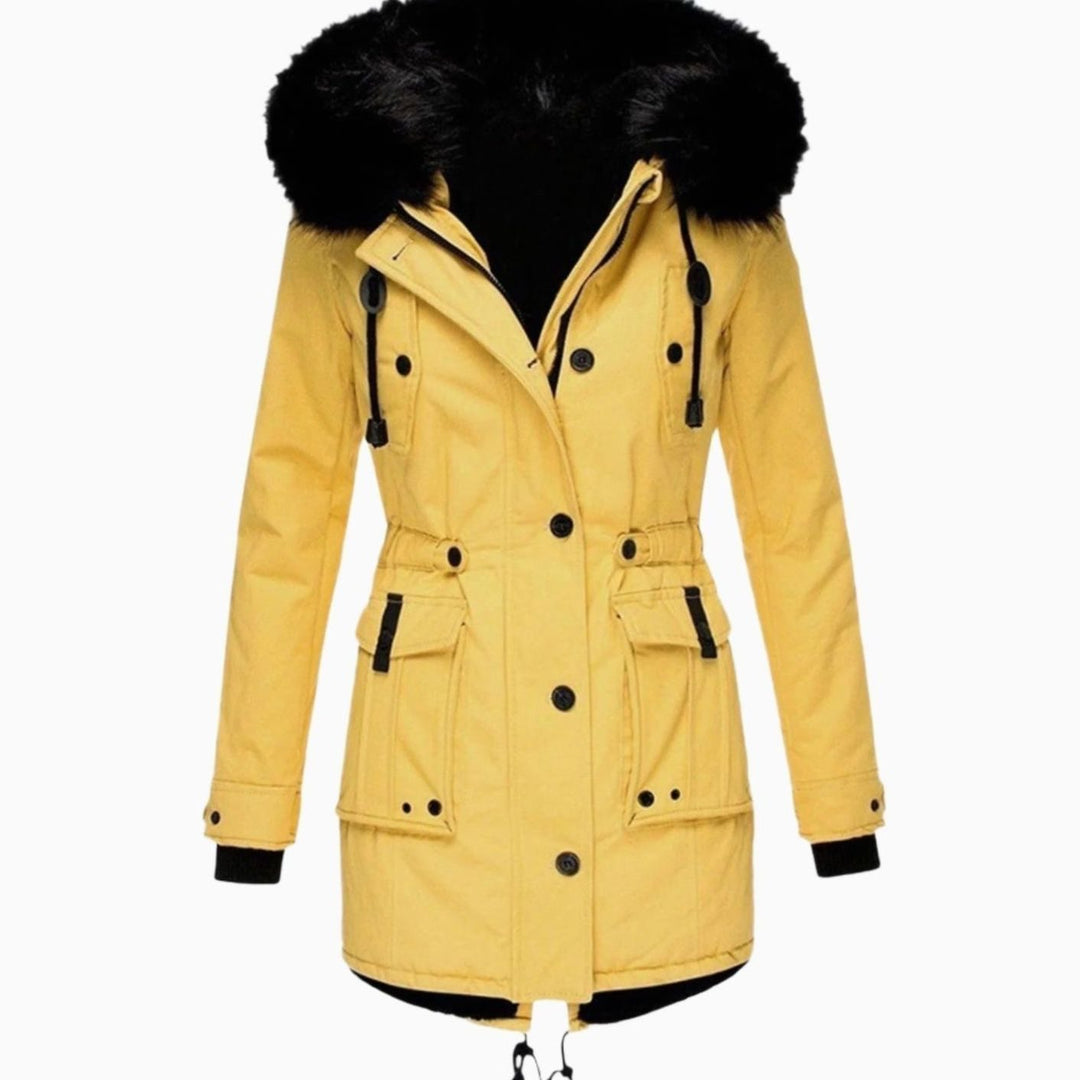 Women's Insulated Faux Fur Hooded Winter Parka Coat - Yellow