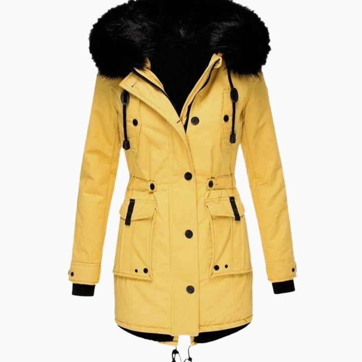 Women's Insulated Faux Fur Hooded Winter Parka Coat - Yellow
