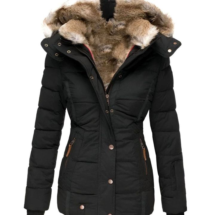 Women's Insulated Hooded Faux Fur Trim Puffer Jacket - Black