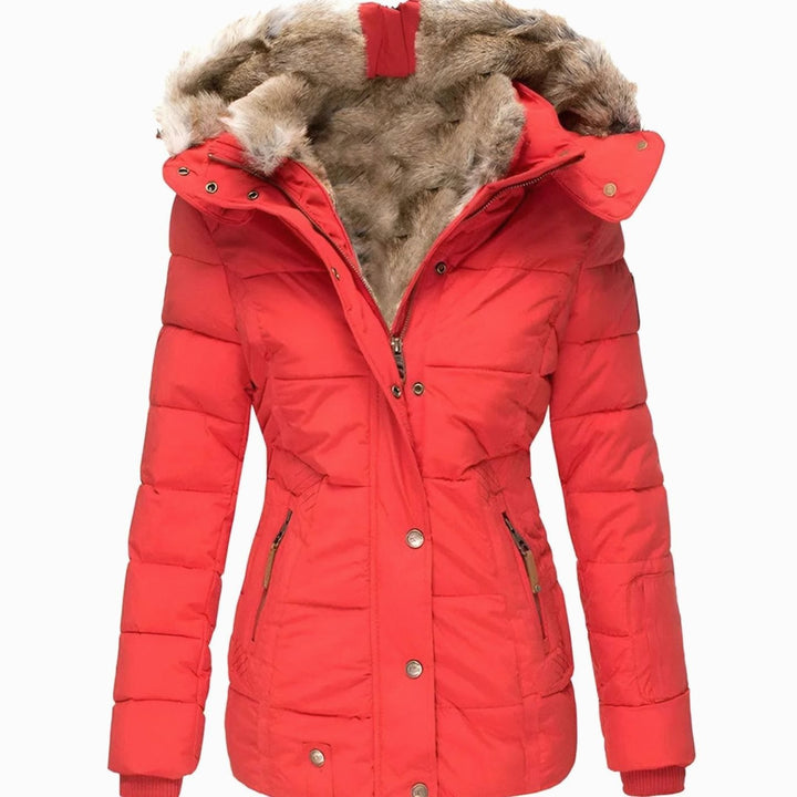 Women's Insulated Hooded Faux Fur Trim Puffer Jacket - Red