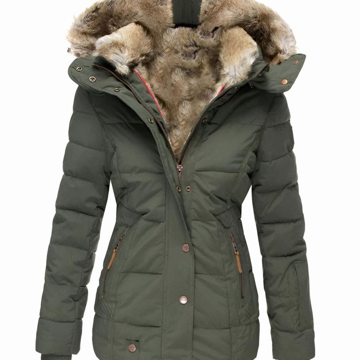 Women's Insulated Hooded Faux Fur Trim Puffer Jacket - Green