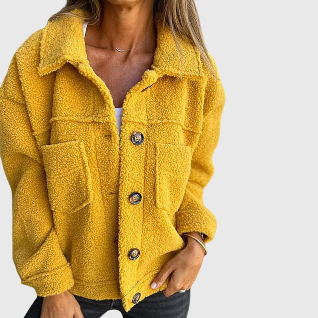 Women's Jacket Cozy Sherpa Button-Front Teddy Coat - Yellow