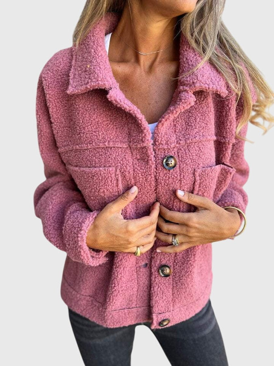 Women's Jacket Cozy Sherpa Button-Front Teddy Coat - Pink