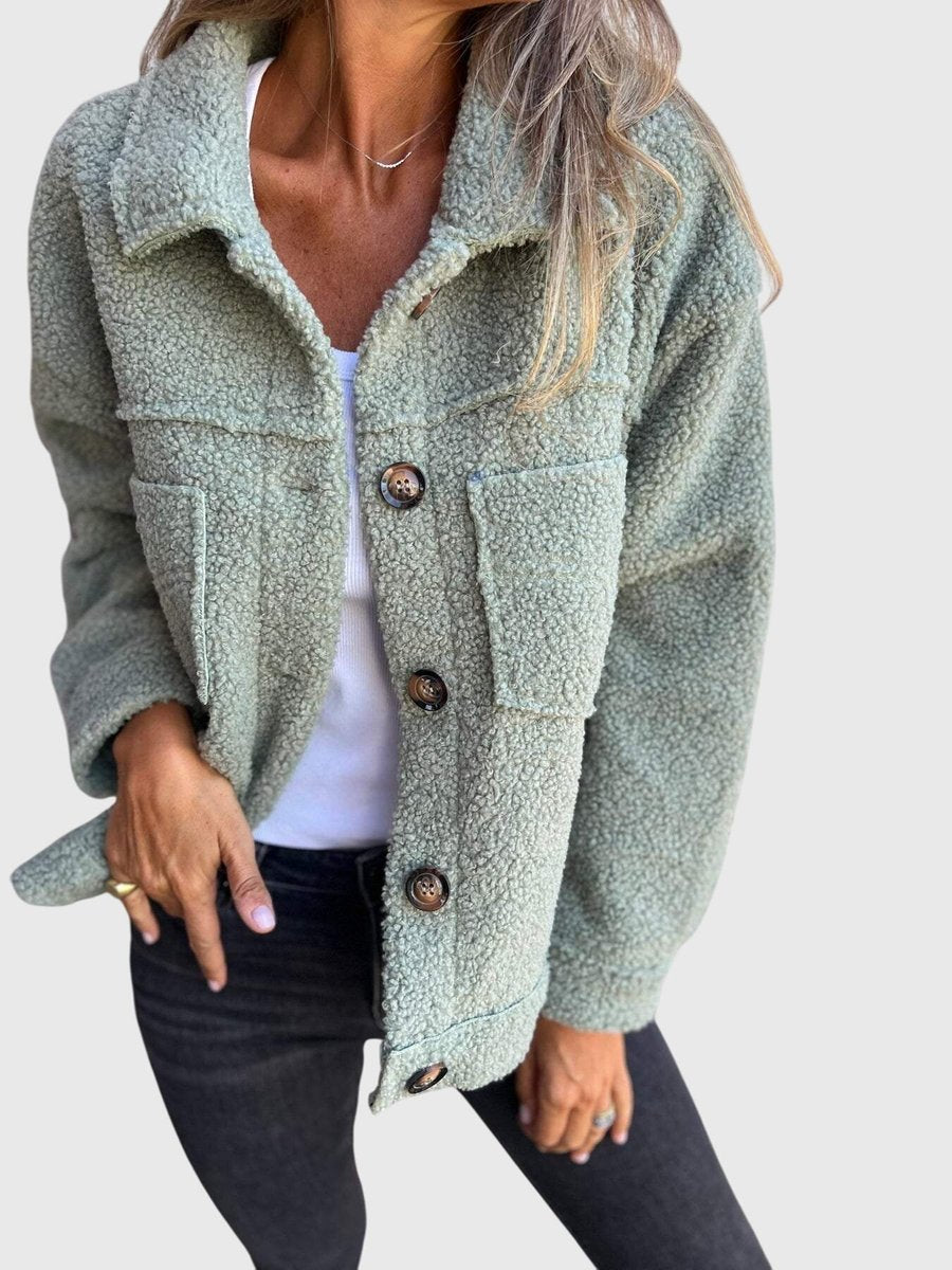 Women's Jacket Cozy Sherpa Button-Front Teddy Coat - Green