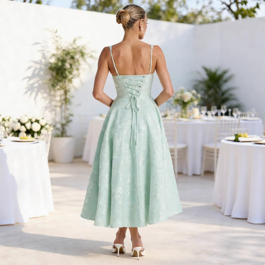 Women's Jacquard Sweetheart Corset Midi Cocktail Dress Flared A-Line