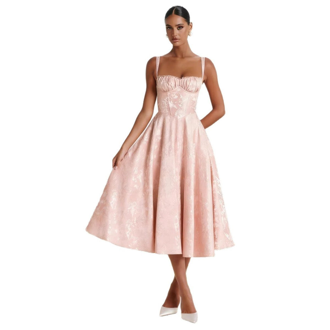 Women's Jacquard Sweetheart Corset Midi Cocktail Dress Flared A-Line