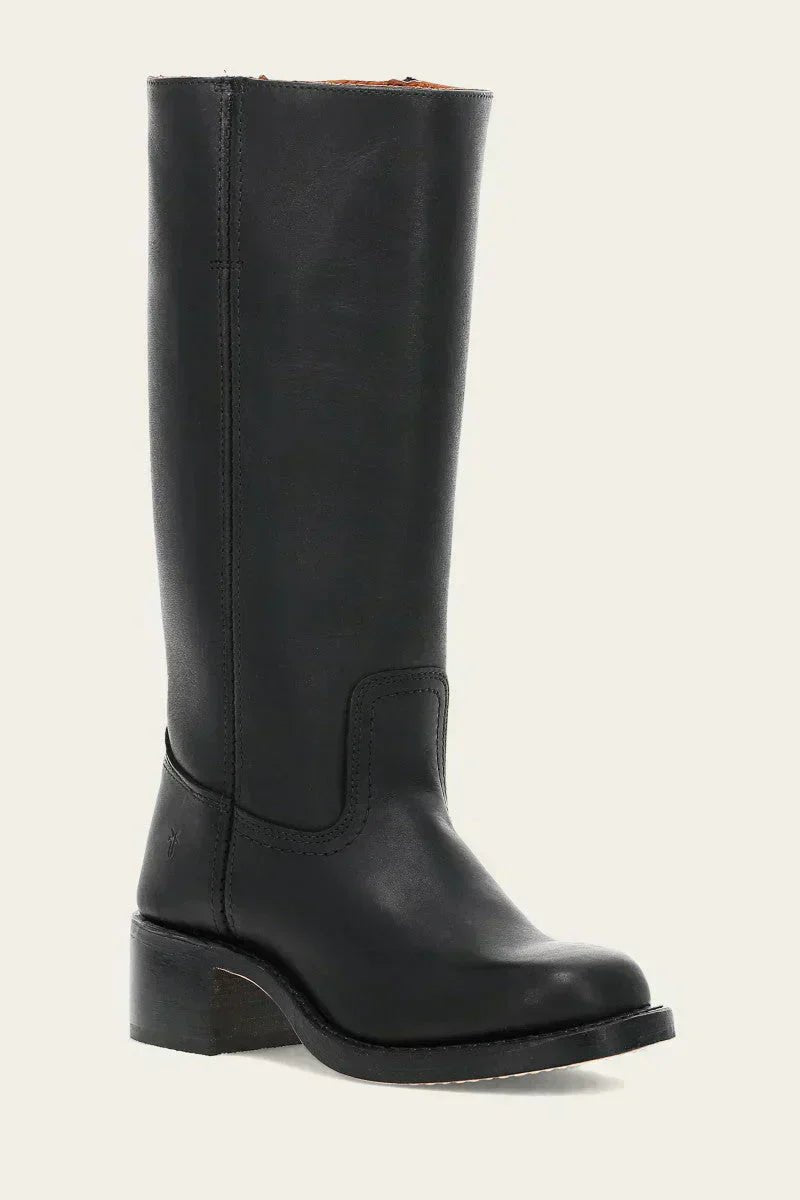 Women's Knee-High Slim-Fit Stacked-Heel Leather Riding Boots