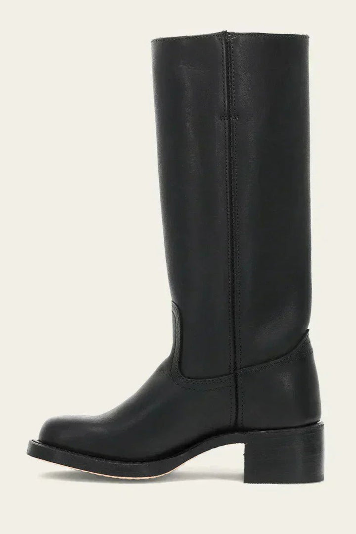 Women's Knee-High Slim-Fit Stacked-Heel Leather Riding Boots