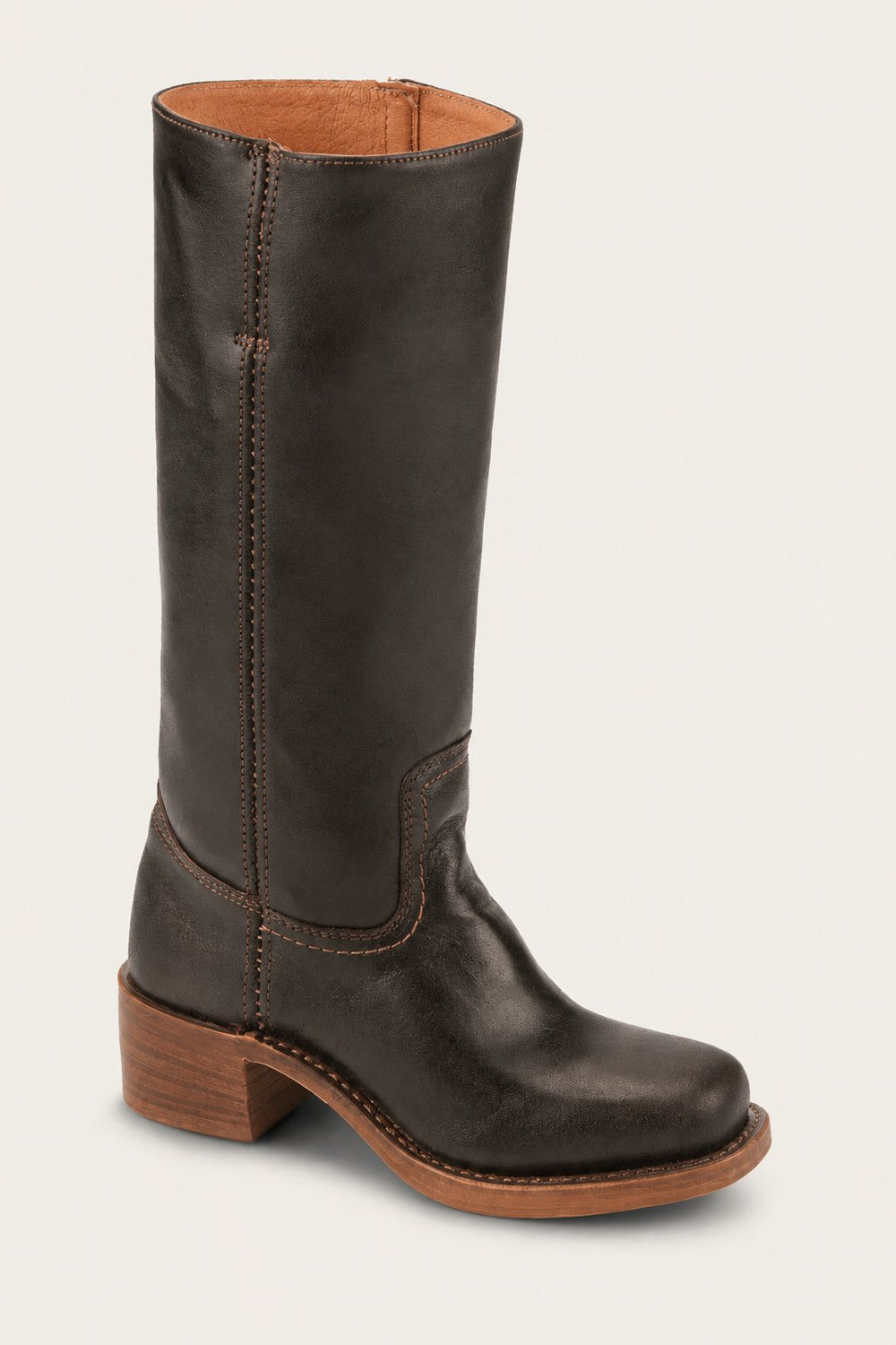 Women's Knee-High Slim-Fit Stacked-Heel Leather Riding Boots