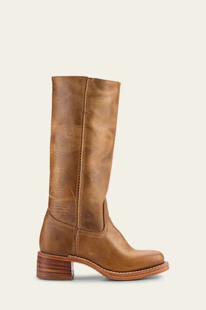 Women's Knee-High Slim-Fit Stacked-Heel Leather Riding Boots