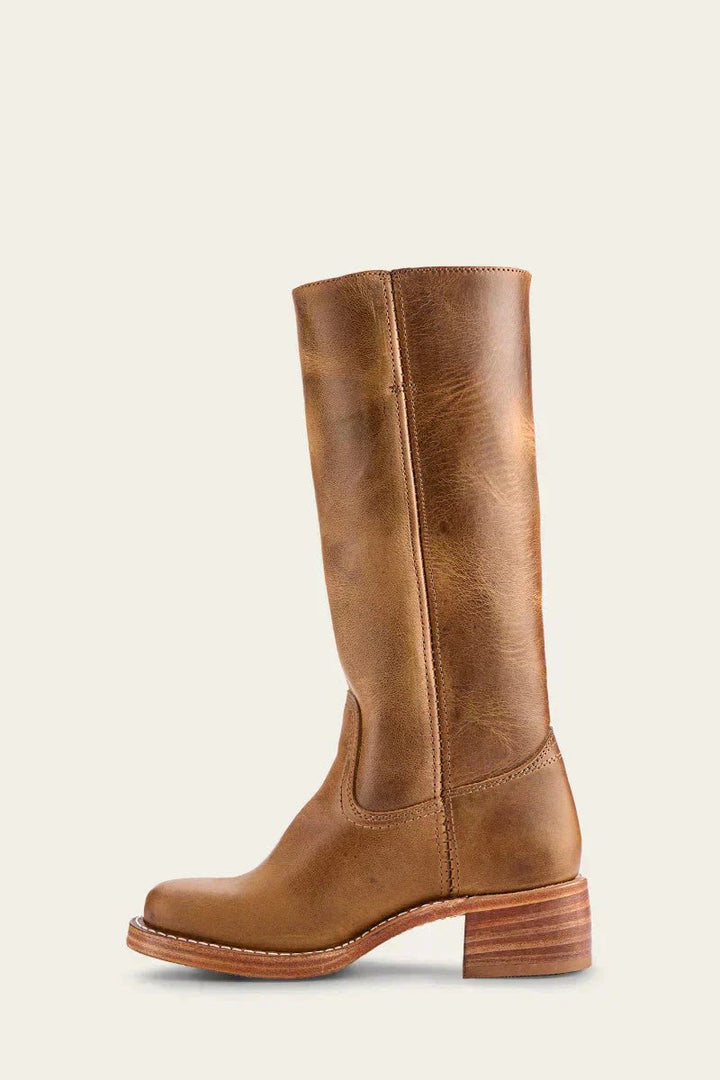 Women's Knee-High Slim-Fit Stacked-Heel Leather Riding Boots