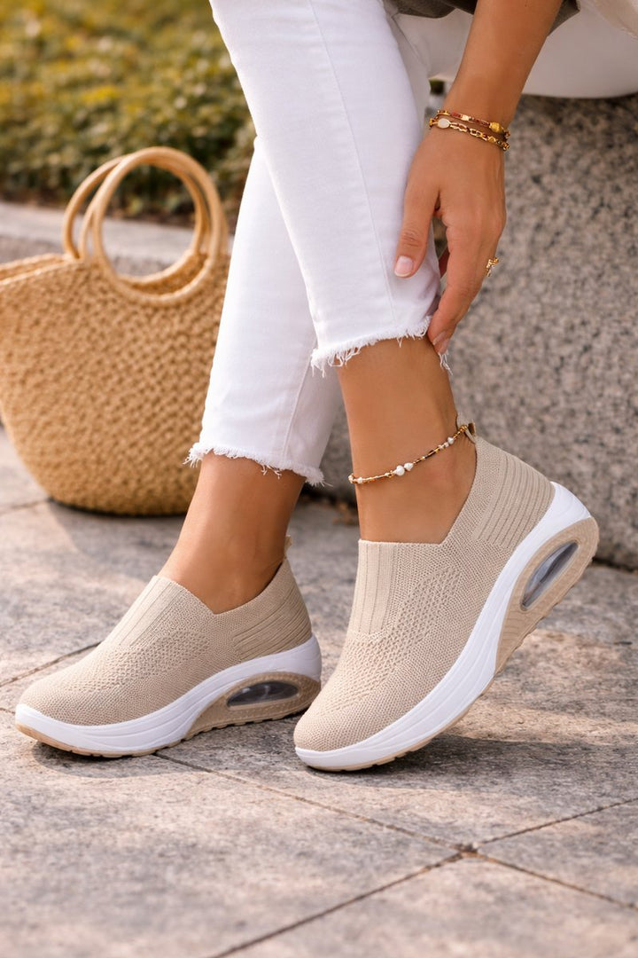Women's Knit Slip-On Cushioned Walking Sneakers - Beige