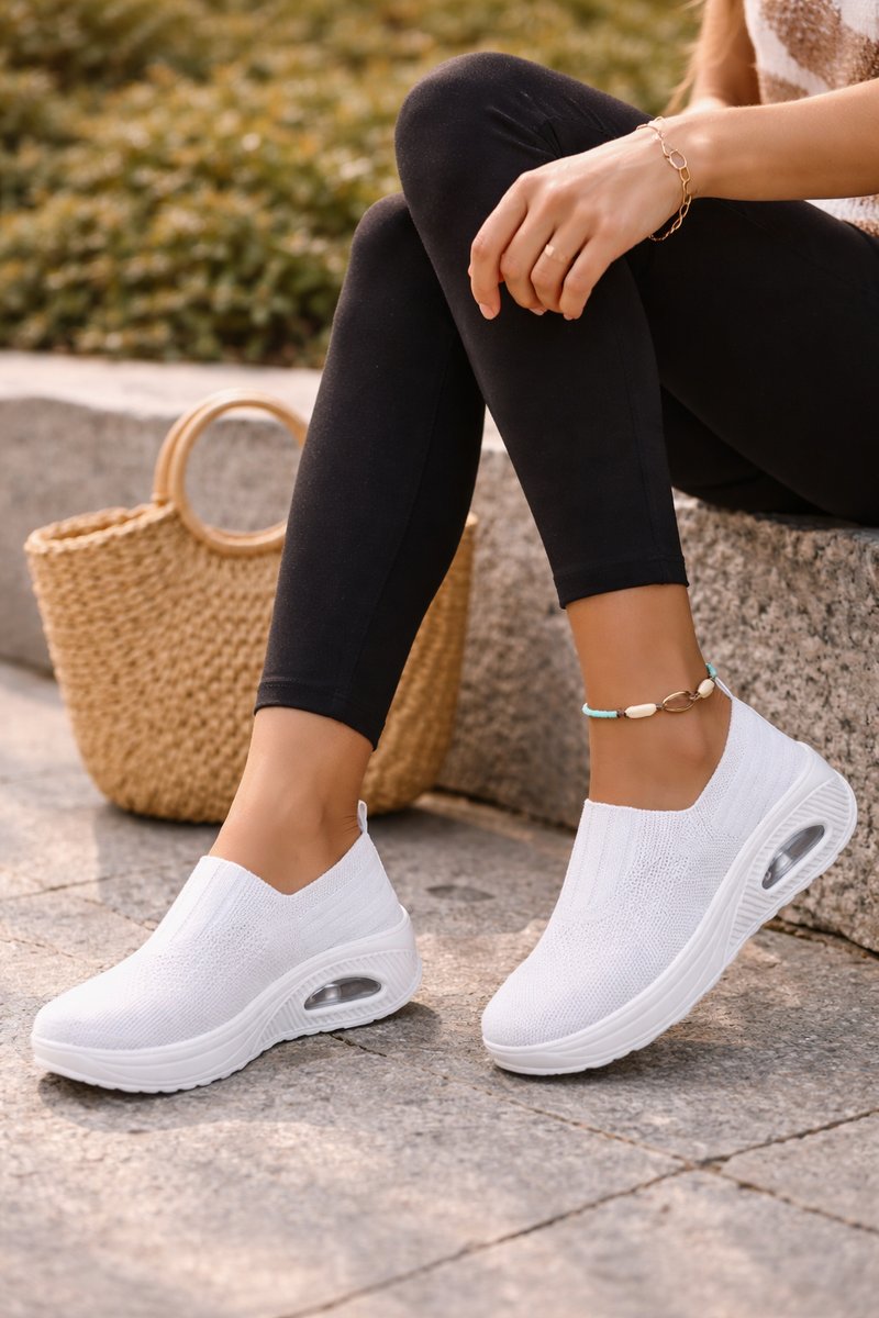 Women's Knit Slip-On Cushioned Walking Sneakers - White