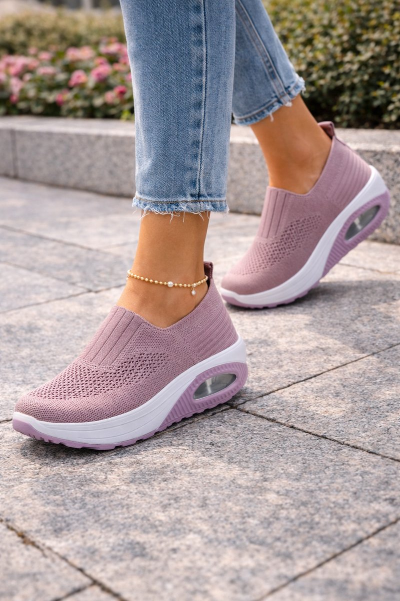 Women's Knit Slip-On Cushioned Walking Sneakers - Pink