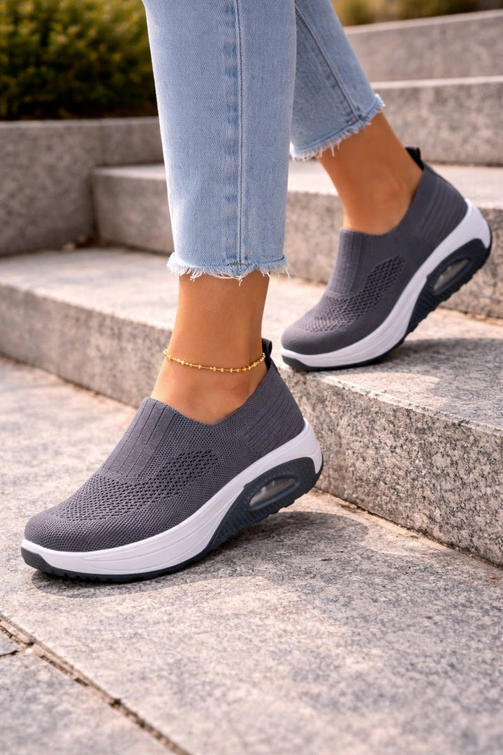 Women's Knit Slip-On Cushioned Walking Sneakers - Gray