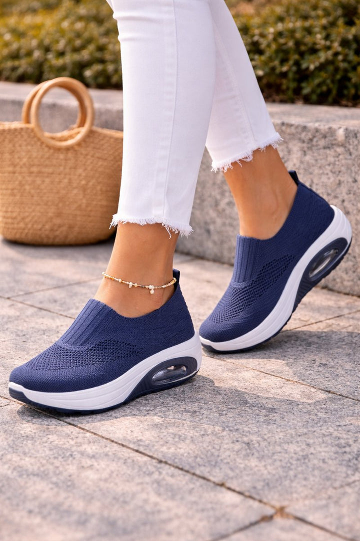 Women's Knit Slip-On Cushioned Walking Sneakers - Navy