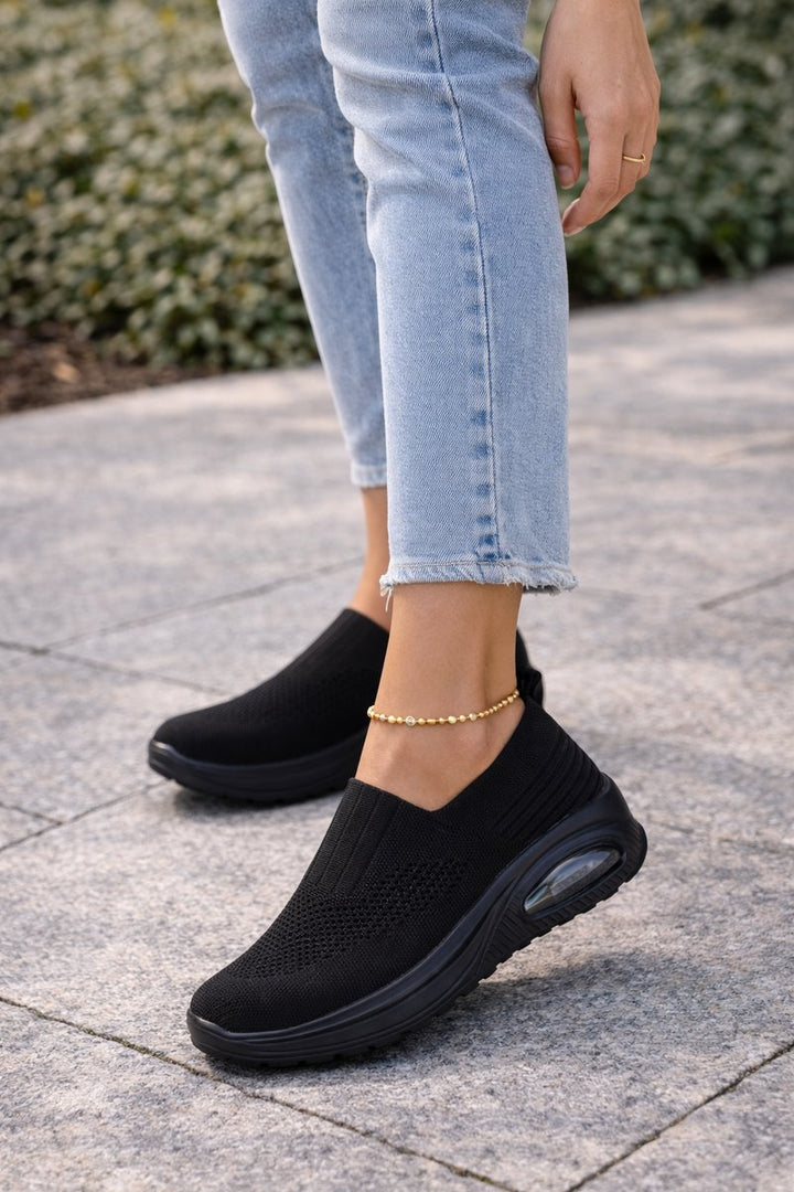 Women's Knit Slip-On Cushioned Walking Sneakers - Black