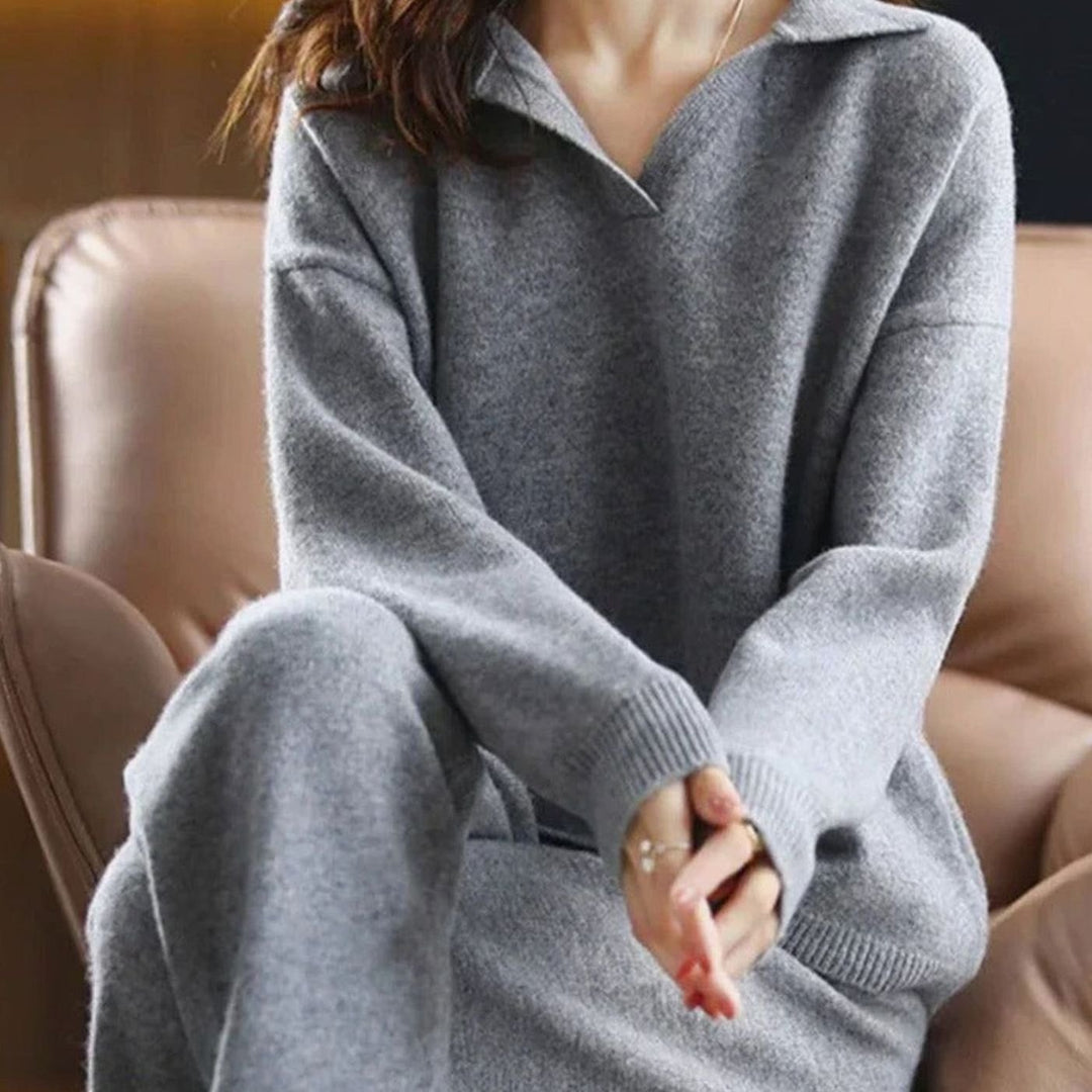 Women's Knit Two-Piece Lounge Outfit Set Relaxed Sweater Pants - Gray