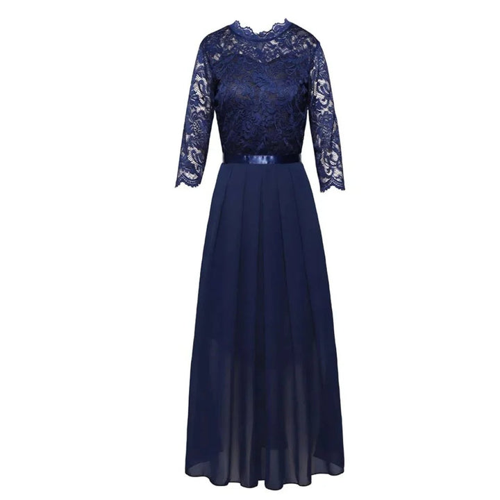 Women's Lace Bodice 3/4 Sleeve A-Line Maxi Formal Dresses