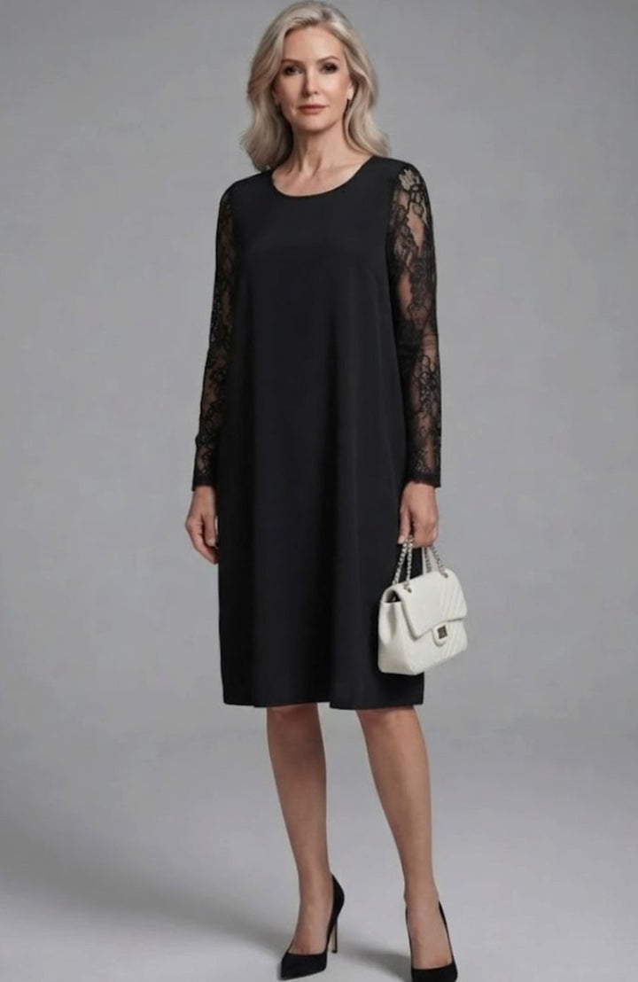 Women's Lace Sleeve Peplum Fitted Black Midi Cocktail Dress