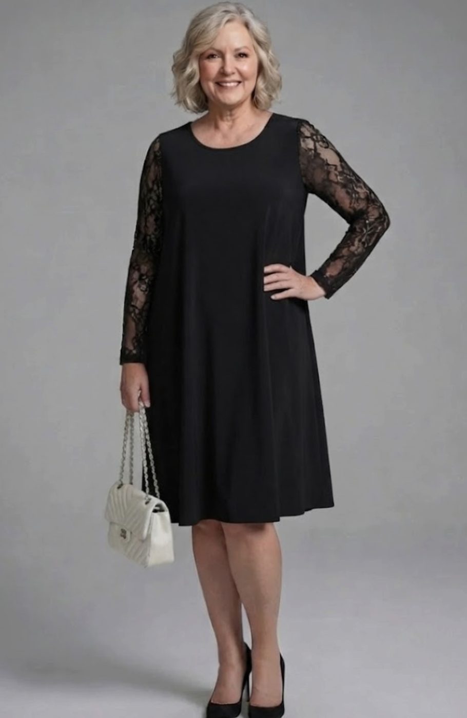 Women's Lace Sleeve Peplum Fitted Black Midi Cocktail Dress